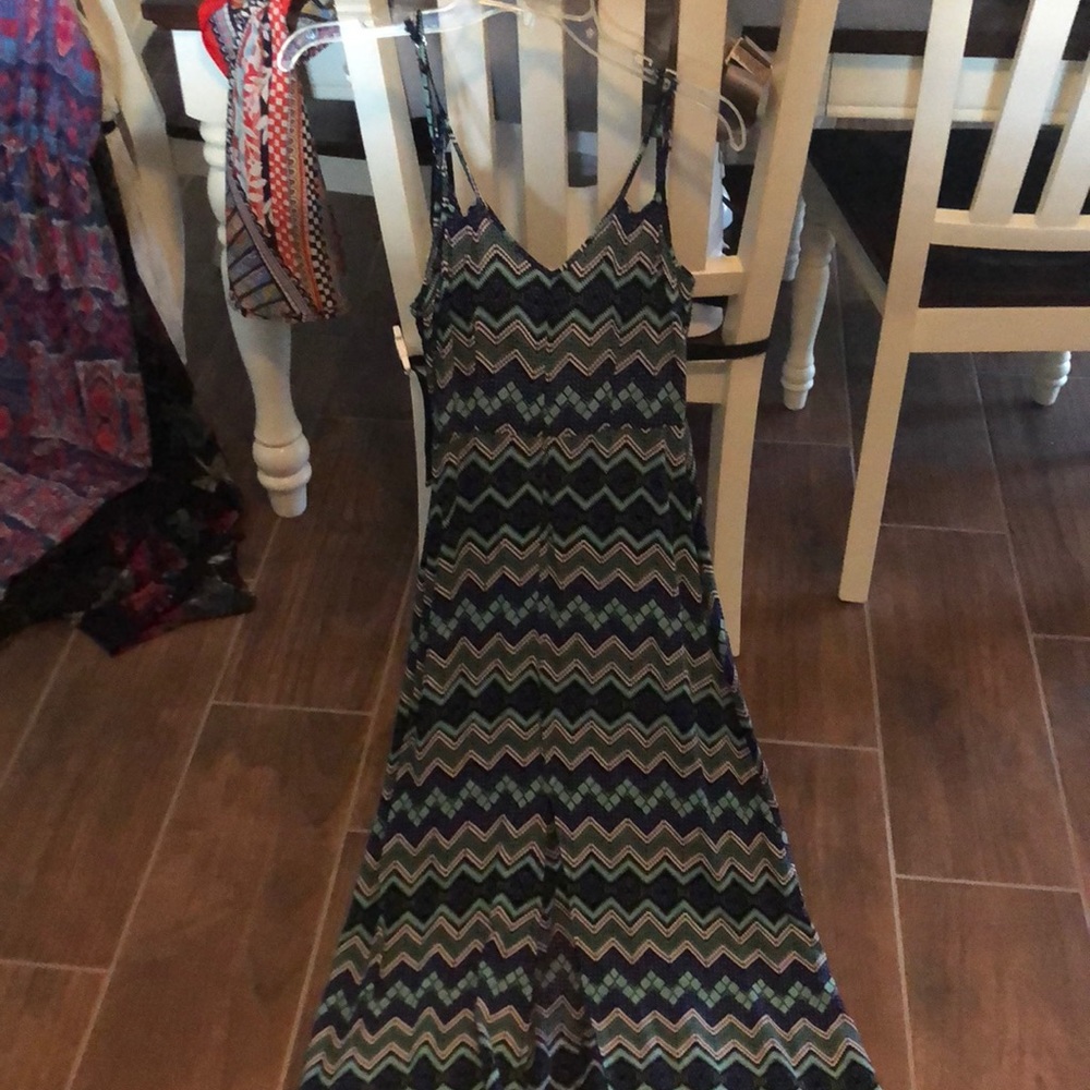 Dress, green with black.